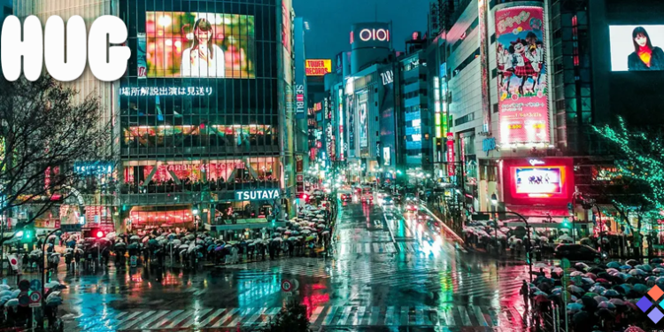 Cozomo de’ Medici e equipe HUG no cruzamento de Shibuya