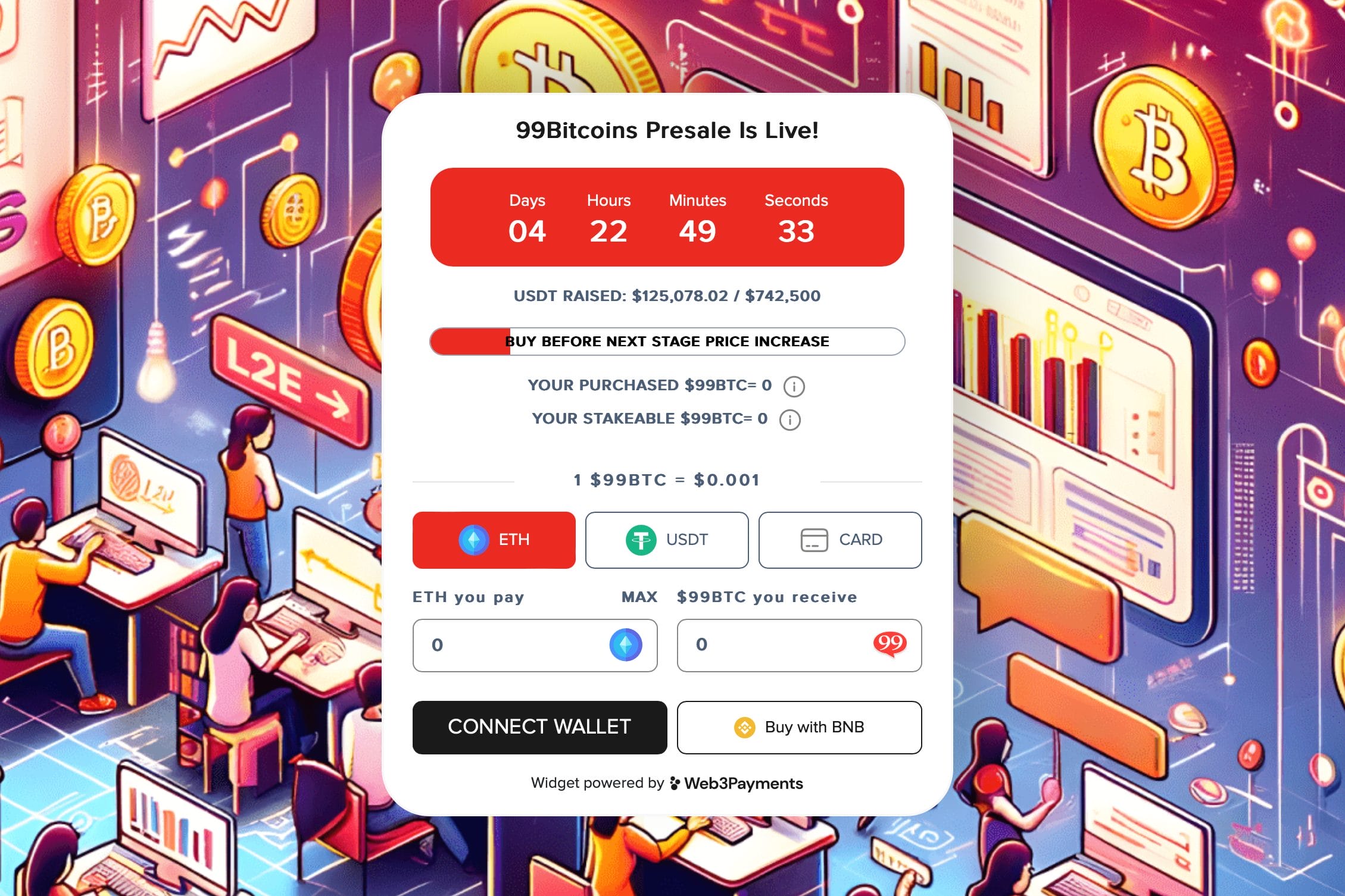 Ticker de pré-venda 99Bitcoins.