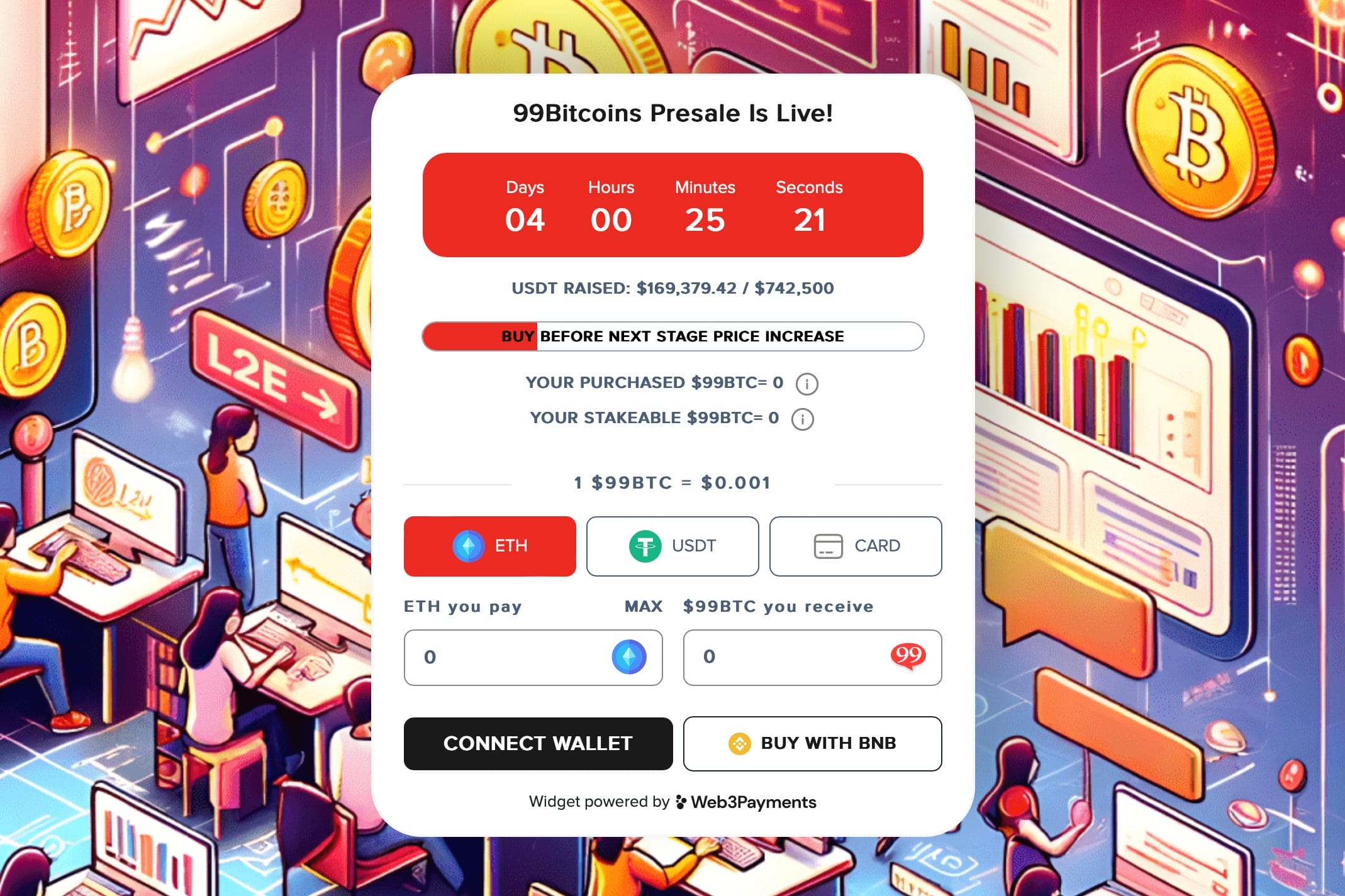 Ticker de pré-venda 99Bitcoins.