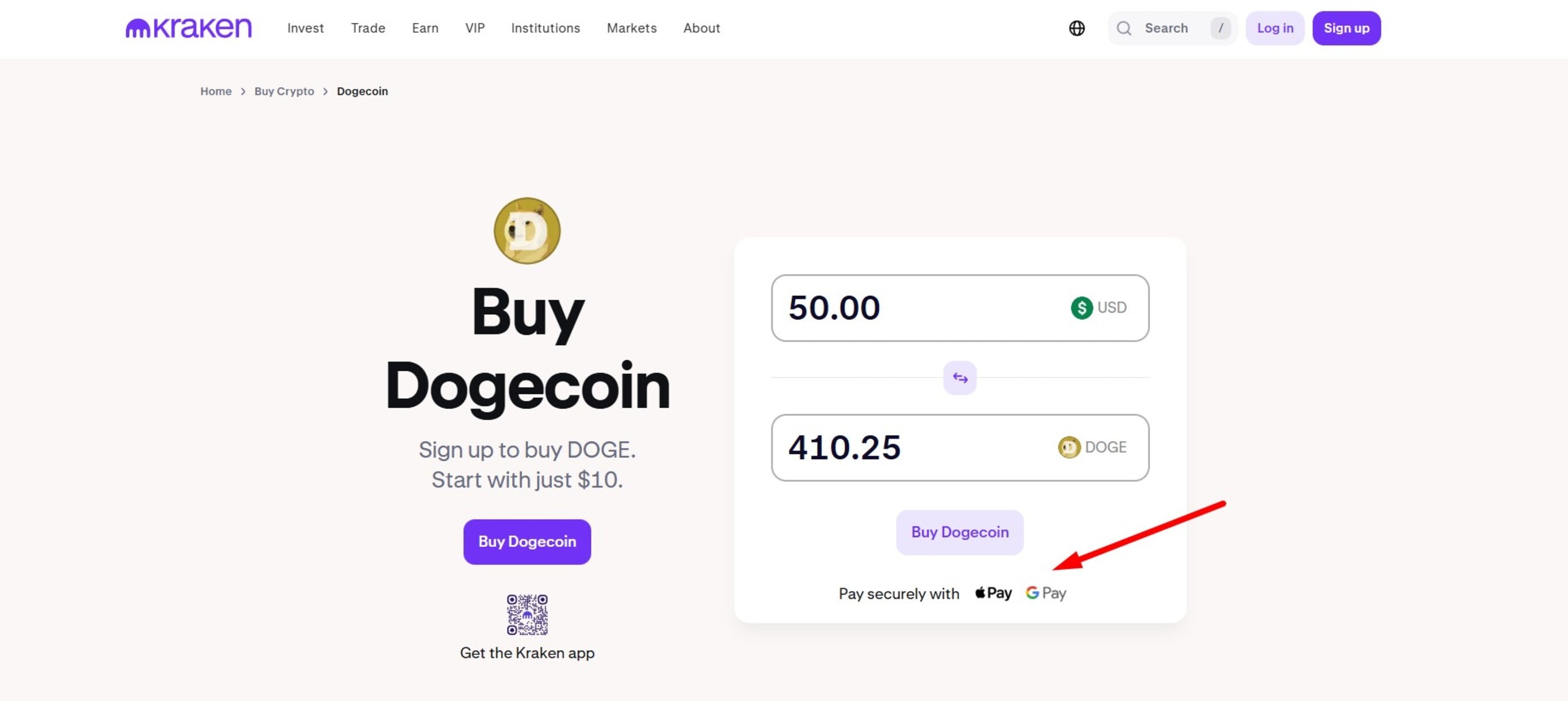 Compre DOGE via Google Pay/Apple Pay