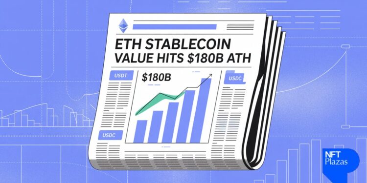 O valor do Ethereum Stablecoin atinge o máximo histórico de US$ 180 bilhões