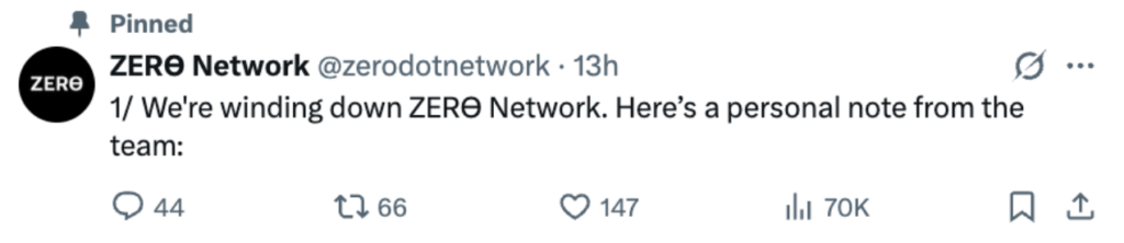 Rede Ethereum Layer 2 Zero encerrará operações após 1,5 ano