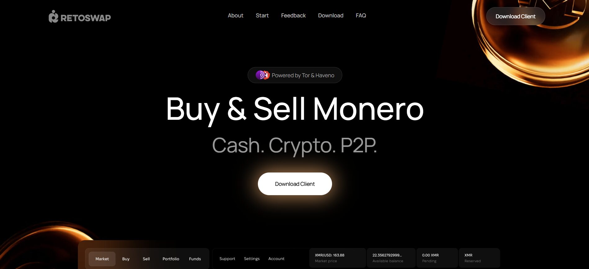 RetoSwap P2P Monero exchange powered by Tor and Haveno — anonymous XMR trading with cash, crypto and fiat, no KYC required.