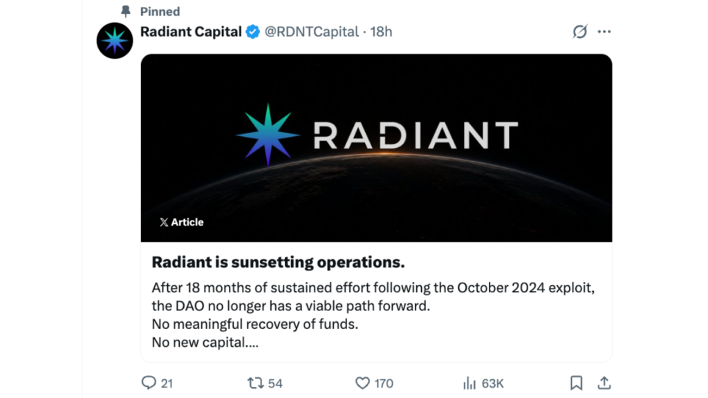 Radiant Capital para encerrar operações