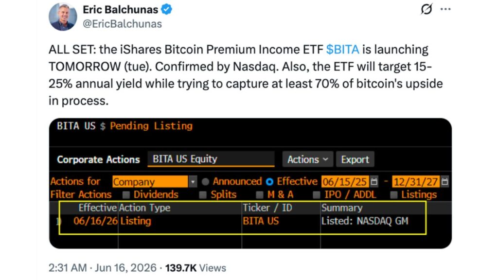 O ETF BITA de renda Bitcoin da BlackRock é lançado hoje