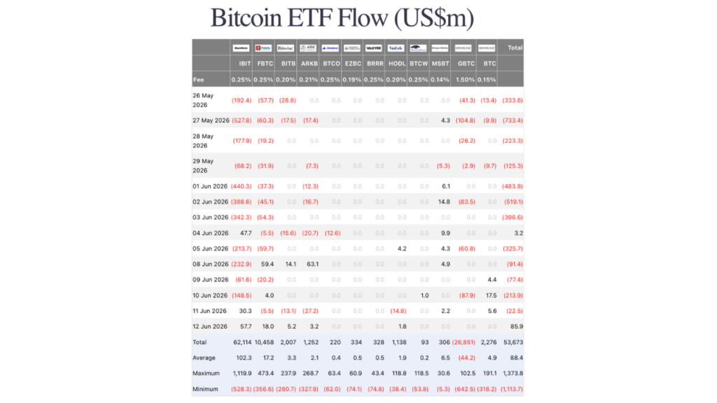 Fluxo de ETF Bitcoin (Fonte: Farside Investors)