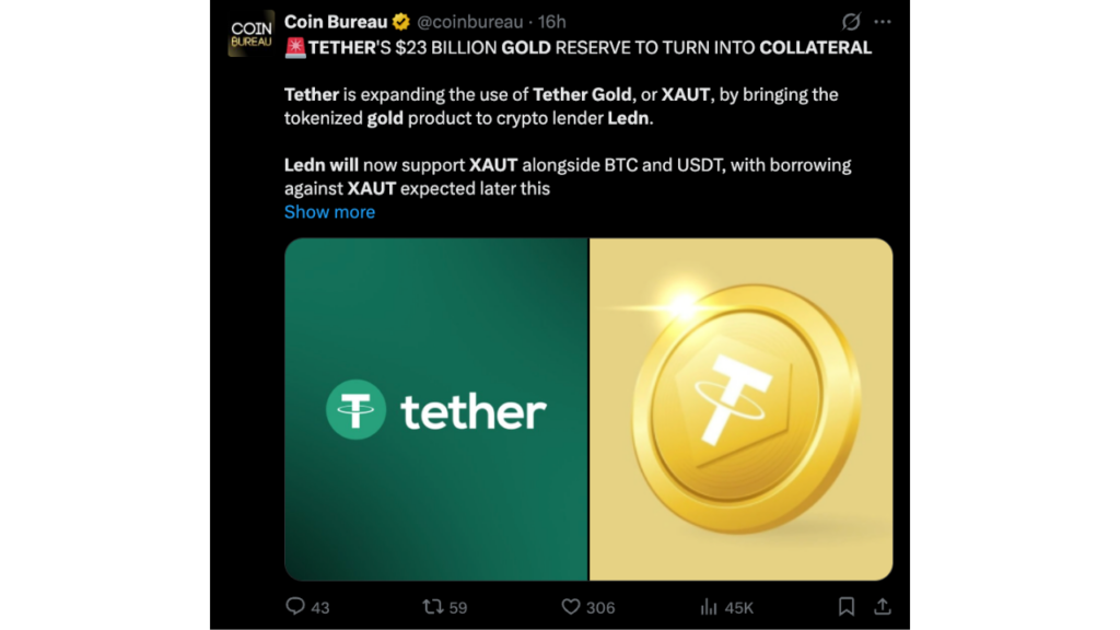 Tether colocando estoque de ouro de US$ 23 bilhões para trabalhar com empréstimos garantidos por metais preciosos