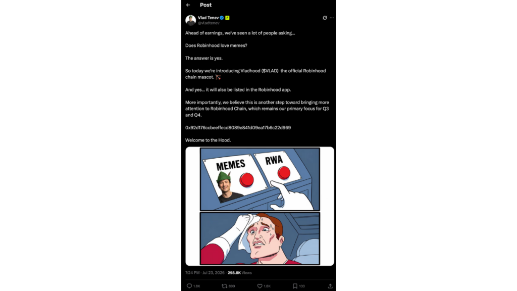 A postagem X excluída da conta hackeada de Val Tenev. (Fonte: X)