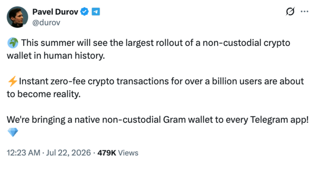 Pavel Durov quer dar a um bilhão de usuários de telegramas uma carteira criptografada nativa