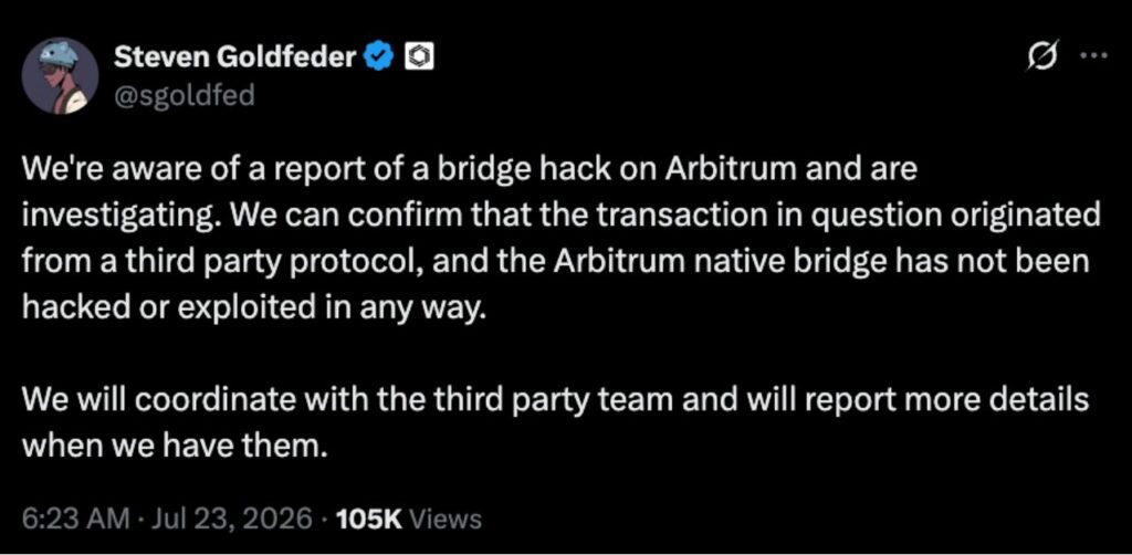 Cofundador do Offchain Labs, Steven Goldfeder Status (Fonte: X)