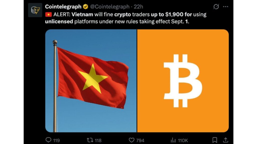 O Vietnã multará os comerciantes de criptografia em até US$ 1.900 por usarem plataformas não licenciadas