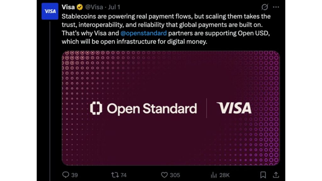 Visa lança plataforma Stablecoin para bancos e fintechs